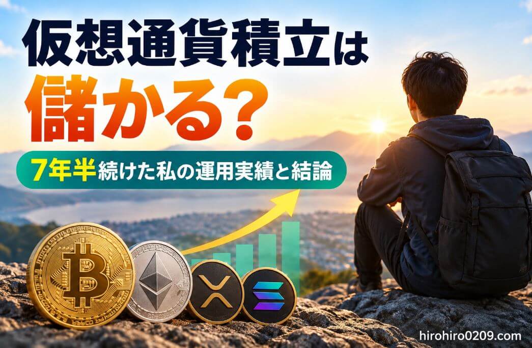 仮想通貨積立を7年半続けた運用実績と結論を紹介する記事のアイキャッチ画像
