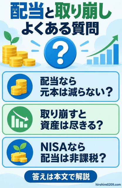 配当金生活と資産取り崩しに関する3つのよくある質問を示した図解