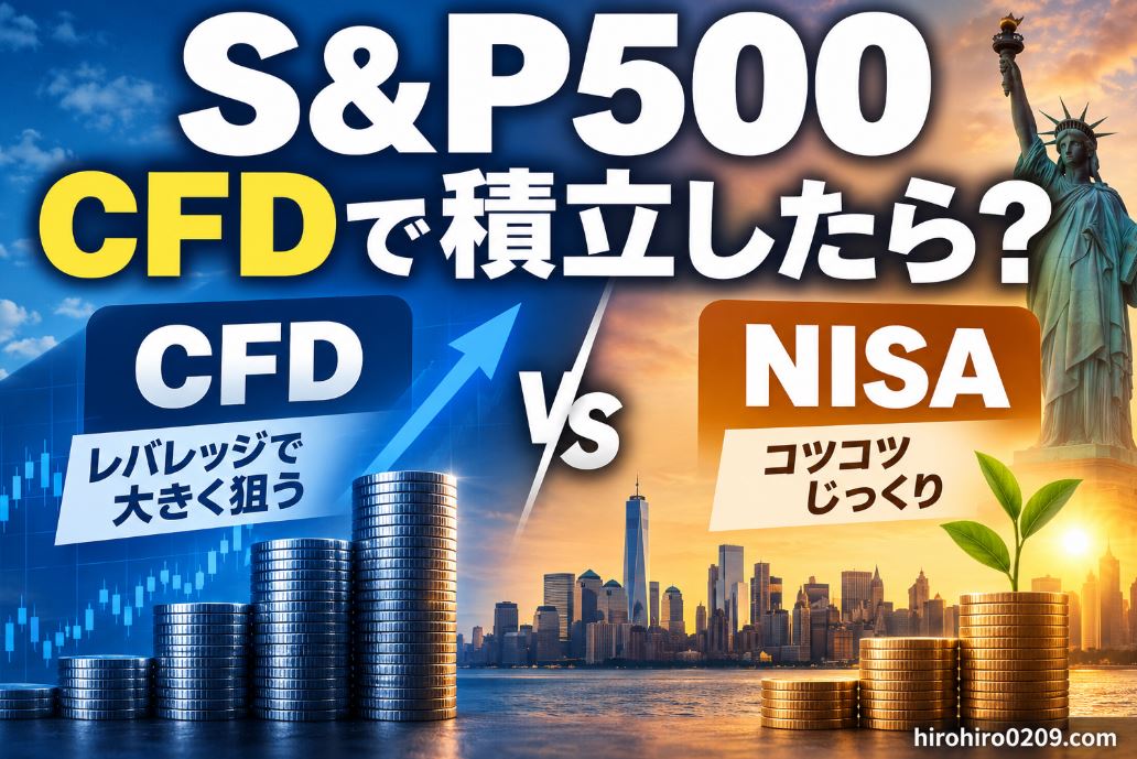 S&P500をCFDで毎月積み立てた場合とNISAで同額投資した場合を比較するシミュレーションのアイキャッチ画像