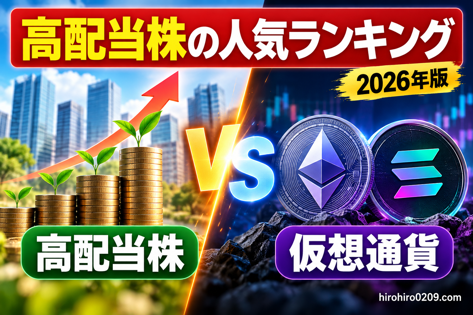 高配当株の人気ランキング2026年版としてNTT・トヨタとETH・SOLの投資結果を比較する記事のアイキャッチ画像